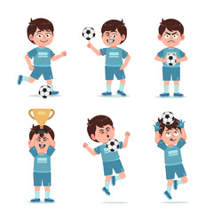 Cute Boy Cartoon Character Playing Football