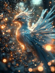 Fototapeta premium Golden-Feathered Phoenix Illuminating the Sky