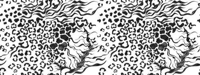 Leopard, zebra, tiger and giraffe pattern. Animals collage pattern. Seamless patchwork pattern design