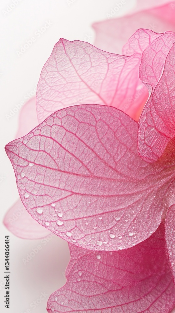 Poster soft pink petals with translucent edges glisten with droplets, creating a stunning display of nature