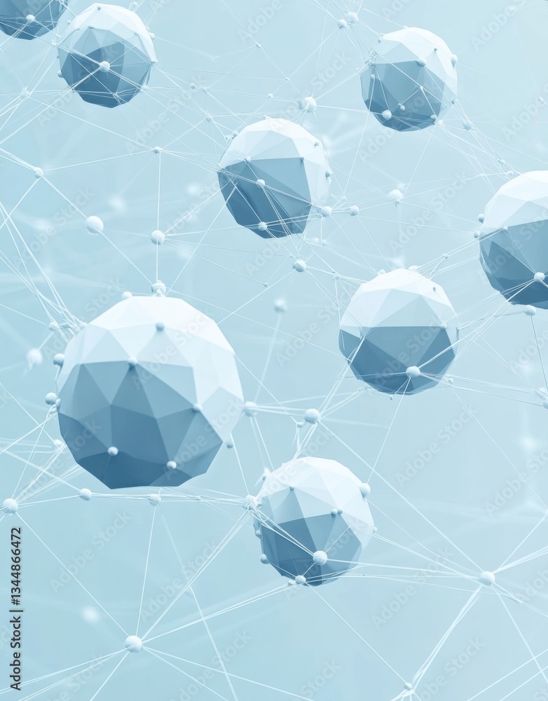 Poster a network of interconnected nodes and lines representing digital connections, with white squares on 