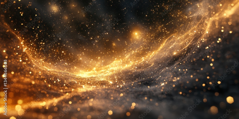 Poster glowing celestial particles forming a beautiful dynamic pattern in space