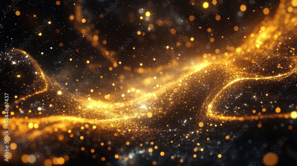 Poster abstract representation of golden light particles in a cosmic display
