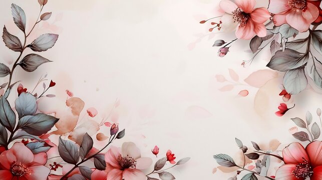 Elegant wedding invitation card floral border blank space in the center for personalized text soft pastel background