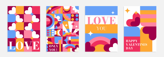 Valentines day greeting card set. Abstract geometric background. Vector illustration.