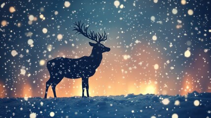 Snowy Night Deer Silhouette