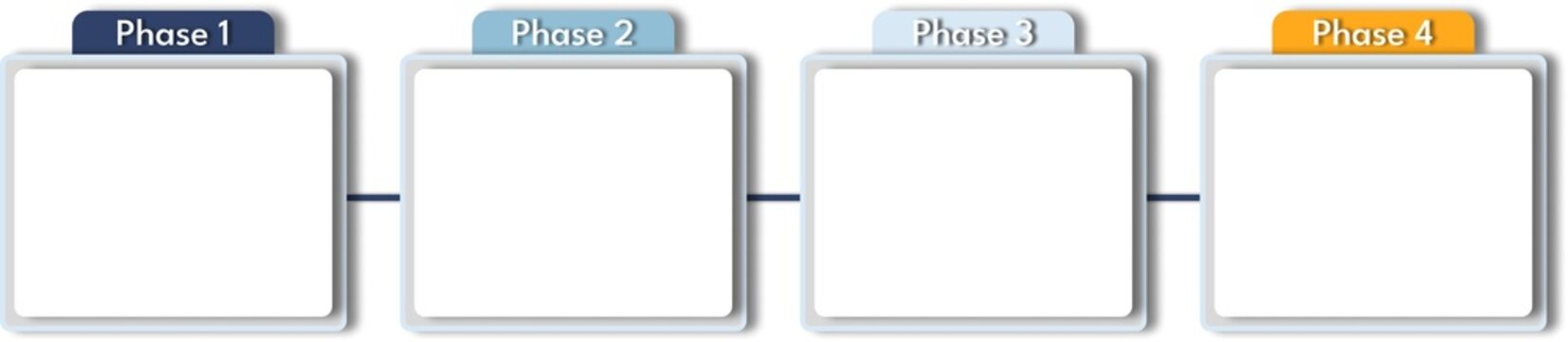 Set of boxes to organize presentation, small, colorful, blue and yellow flowchart, four phases.	