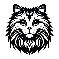 Hand-Drawn Fierce Fluffy Cat Head Vector Illustration