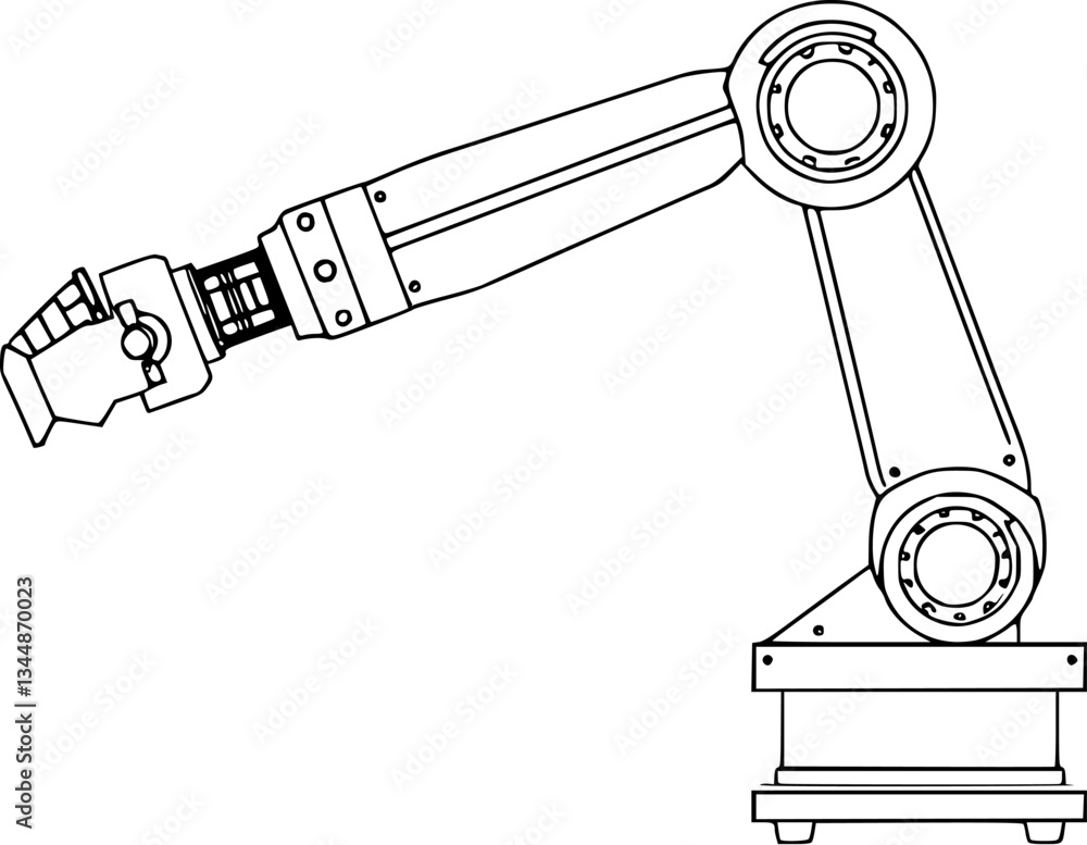 Poster outline of a robotic arm for industrial automation minimal vector illustration.