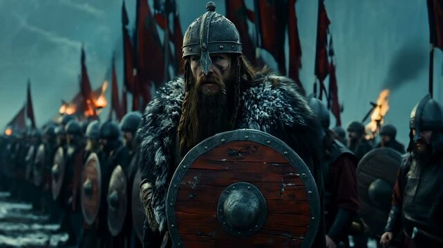An Epic Viking Army Gathers Together and Prepares for the Fierce and Intense Battle Ahead on the Stormy Battlefield
