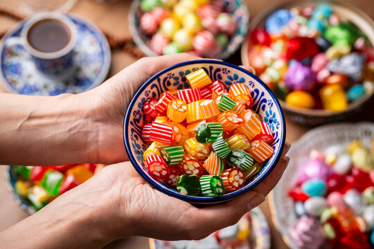 Traditional Turkish Ramadan Sweet Sugar Candy, Chocolate candie and Almond candies
