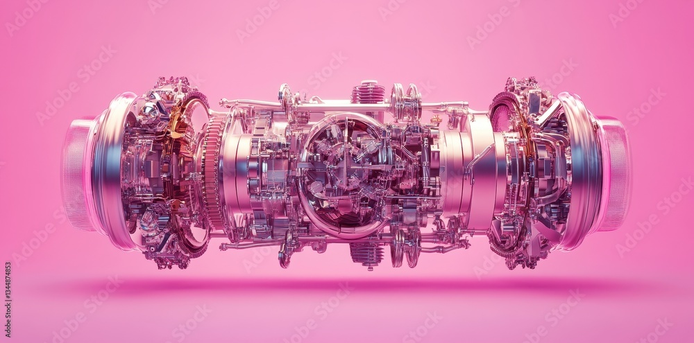 Poster detailed cross section image of a complex metallic machine component