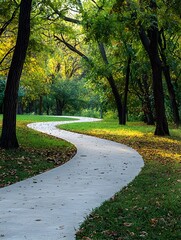 Photo of a Peaceful Park Path Surrounded by Trees