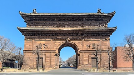 Fototapeta premium A large stone archway stands under a brilliant clear blue sky