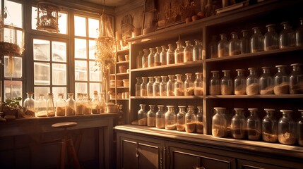 Rustic apothecary filled with medicinal herbs high resolution image
