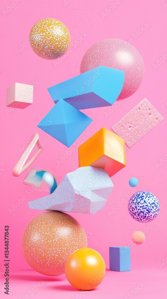 Poster floating abstract shapes with different colors and textures create patterns