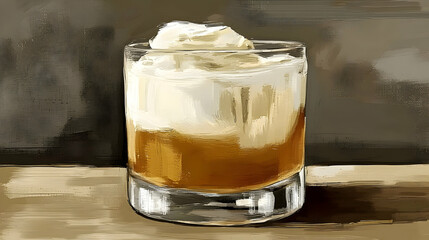 Creamy Coffee Cocktail on Wood Table
