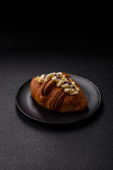 Sweet crispy fresh croissant with berry filling