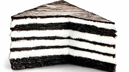 Layered chocolate cake slice, studio shot, white background, dessert food photography