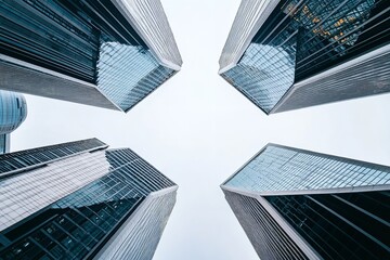 Wide-Angle Shot of High-Rise Buildings in Octagonal Pattern, White Background