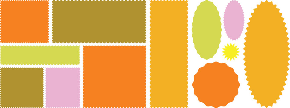 Rectangle shape frame with zig zag edge. Zigzag frame. Rectangle, Oval shape frame or background with zigzag edge. zigzag shapes. Wavy edge empty oval, rectangle circle shape text box