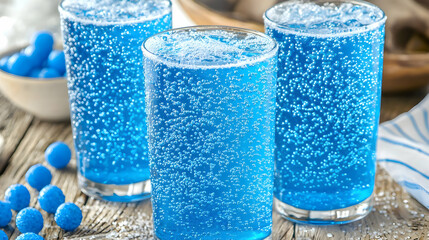Sparkling Blue Drinks on Rustic Wood