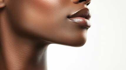 Obraz premium This close-up captures the graceful curves of a woman's profile, showcasing her radiant skin and delicate features. The soft lighting enhances the serene and artistic essence of the moment