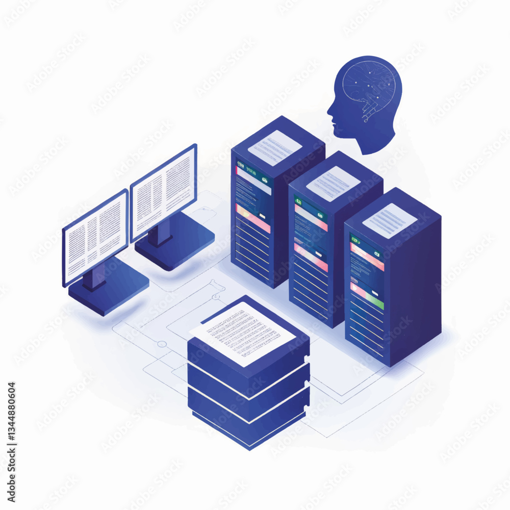 Poster Data processing and analysis with servers and computers in a modern design  