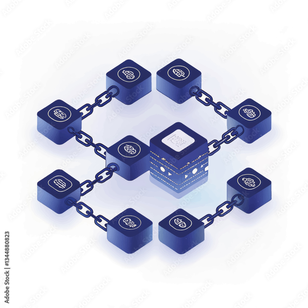 Poster digital blockchain network design with interconnected squares