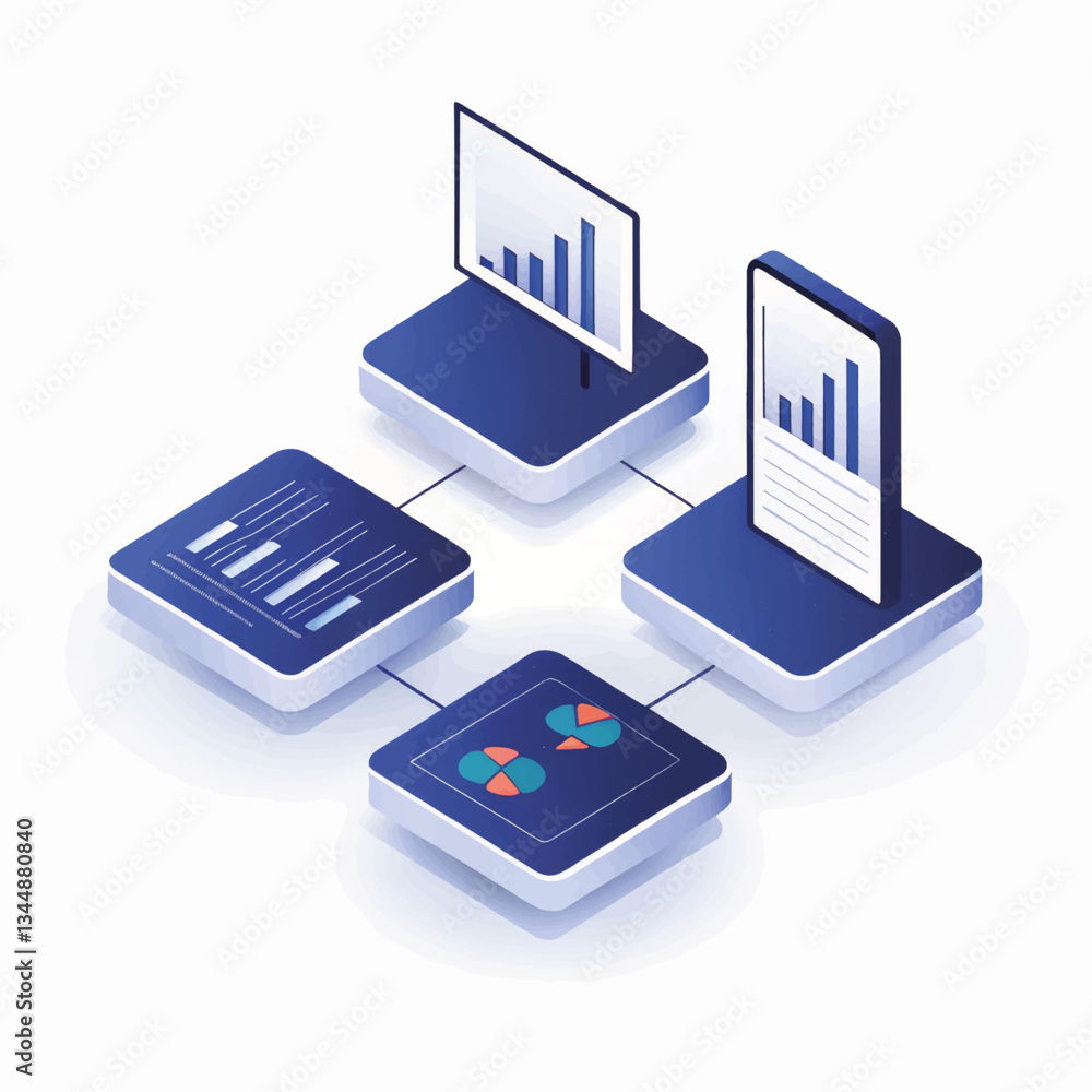 Poster data visualization graphics in a modern isometric style
