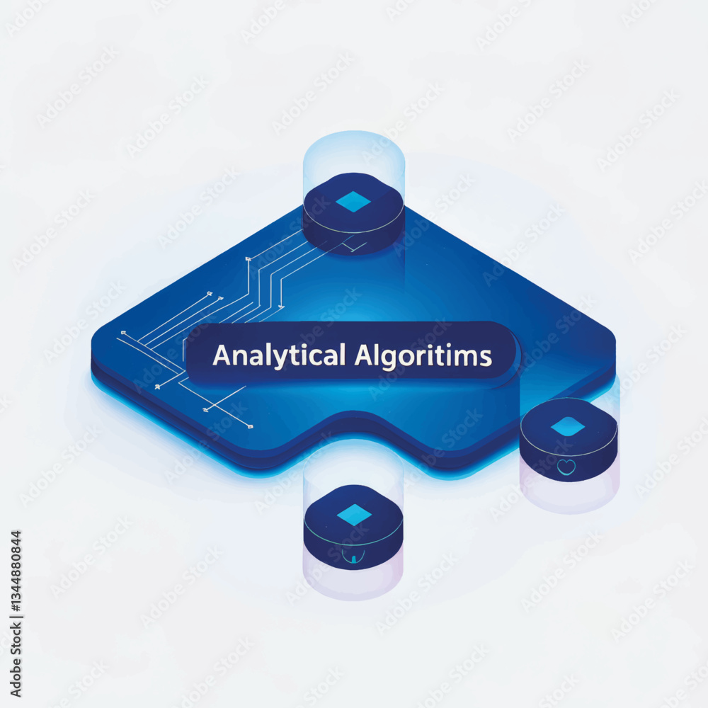 Poster analytical algorithms in modern technology with blue accents