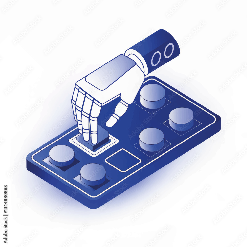 Aufkleber robotic hand pressing button on control panel in digital style