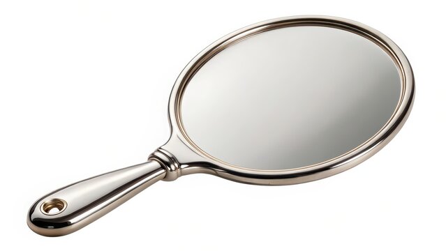 Handheld Mirror, Silver, Oval, White Background
