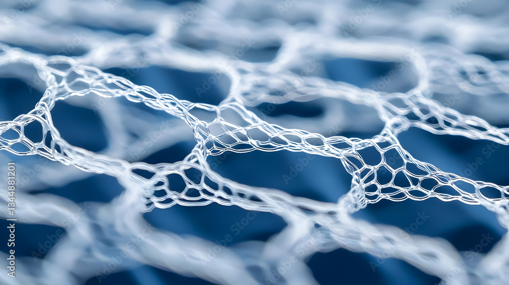 Poster abstract network structure with white lines over blue creating geometric web pattern