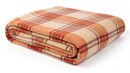 Plaid Blanket, Folded, Orange, Beige, White Background