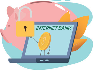 Online banking, financial transactions on the Internet. Bank account password, financial protection, deposit security