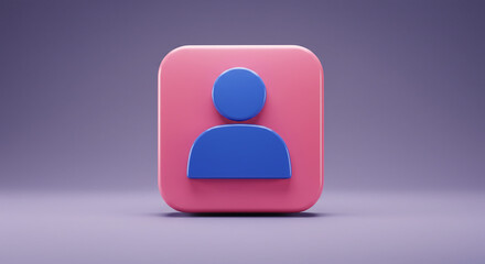 A symbolic blue person icon on a pink square, representing digital identity and connection in a clean, minimalist design.