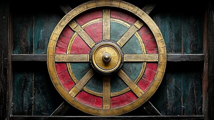 Antique Wooden Wheel Decorative Element