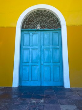 blue door in the old building