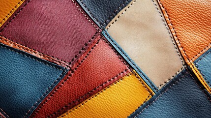 Fototapeta premium Colorful Geometric Abstract Stitching Patterns on Leather Fabric