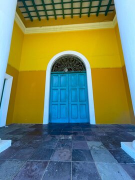 blue door in the old building