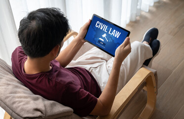 Civil law brisk information showing on computer screen for Common Justice Legal Regulation Rights...