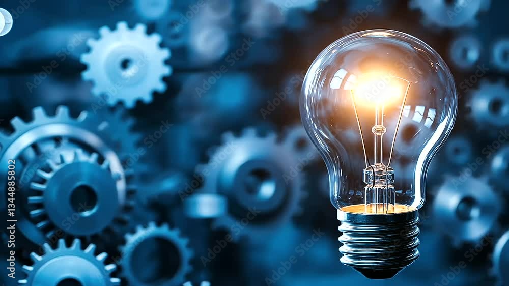 Aufkleber a glowing lightbulb in a brainstorming session, with post-its and charts surrounding the symbol of c