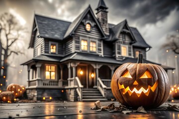 Halloween with pumpkin and scary house