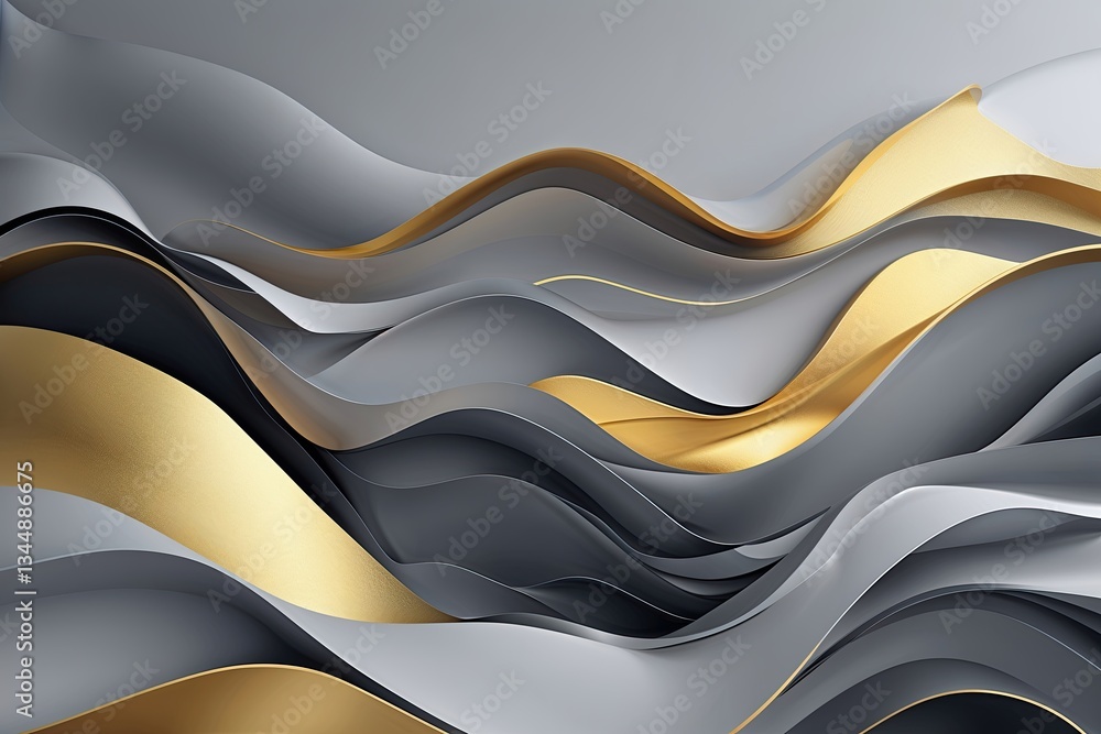 Aufkleber modern grey and gold abstract background with flowing waves for technology and communication solutio