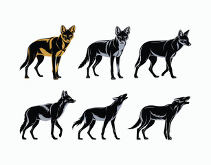 Isolated Jackal Silhouette Illustration Template