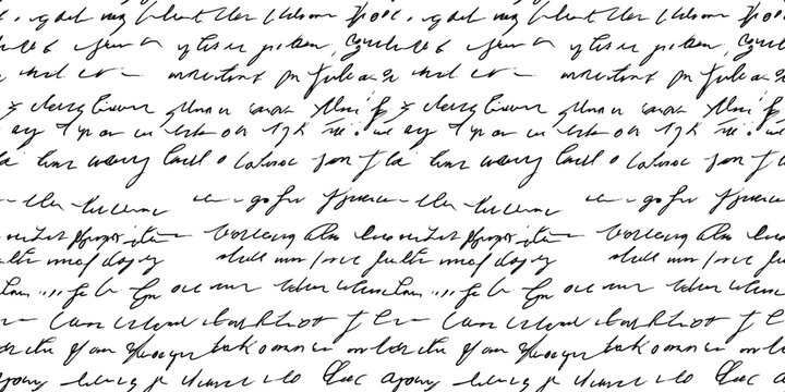 Seamless pattern of abstract illegible handwritten text. Vintage grunge bad calligraphy script, old book document. Vector illustration of monochrome unreadable handwriting cursive poetry paragraph bac