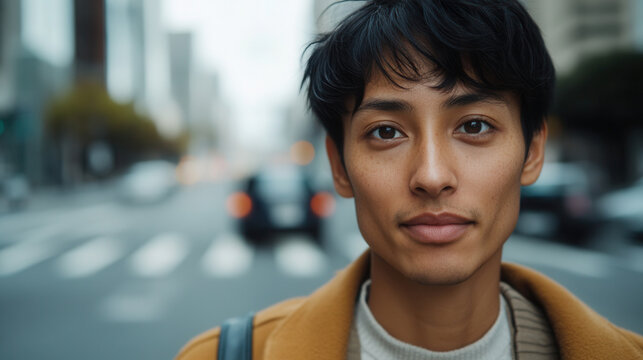 Cinematic Street Photography of a Non-Binary Person in San FranciscoHigh-Resolution Close-Up of a Transgender Person with City Lights