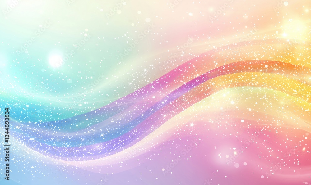 Poster colorful abstract background with flowing waves and sparkling particles