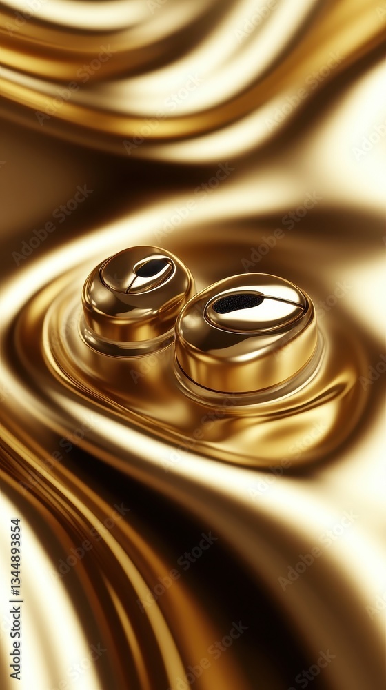 Poster two golden objects are displayed on a wavy gold backdrop